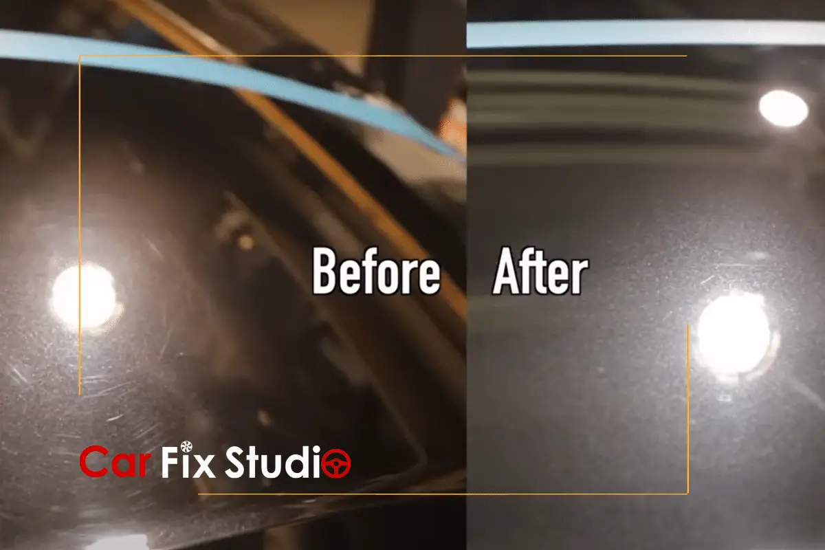 comparison between before eliminating swirls on a car and after the elimination